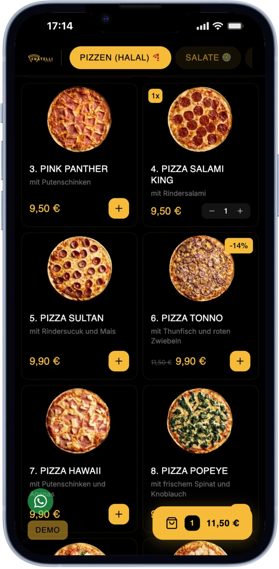 Fratelli Pizza - Individuelles Branding mit Gold-Akzenten